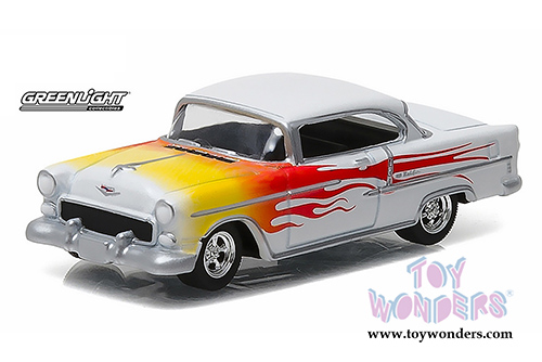 Greenlight - Motor World Series 17 | Chevrolet&reg; Bel Air&reg; Hardtop (1955, 1/64 scale diecast model car, White with Red flames) 96170A/48