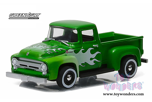 Greenlight - Motor World Series 17 | Ford F-100 Pick-Up Truck (1956, 1/64 scale diecast model car, Green with White flames) 96170B/48