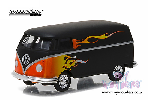 Greenlight - Motor World Series 17 | Volkswagen Panel Van (1/64 scale diecast model car, Black with Yellow flames) 96170F/48