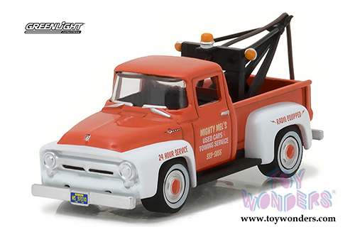 Greenlight - The Hobbie Shop Series 1 | Ford F-100 with Drop-in Tow Hook (1956, 1/64 scale diecast model car, Orange/White) 97010A/48