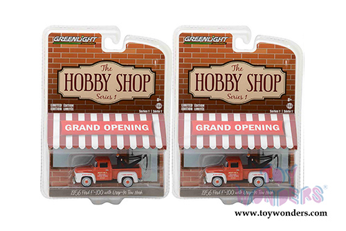 Greenlight - The Hobbie Shop Series 1 | Ford F-100 with Drop-in Tow Hook (1956, 1/64 scale diecast model car, Orange/White) 97010A/48