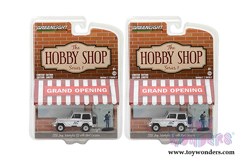 Greenlight - The Hobbie Shop Series 1 | Jeep&reg; Wrangler YJ USPS with USPS Mail Carrier (1991, 1/64 scale diecast model car, White) 97010D/48