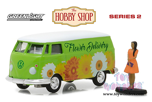 Greenlight - The Hobby Shop Series 2 | Volkswagen Type 2 Panel Van with Woman in Dress (1976, 1/64 scale diecast model car, Green) 97020B/48
