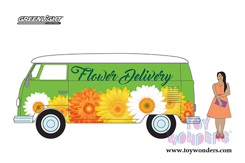 Greenlight - The Hobby Shop Series 2 | Volkswagen Type 2 Panel Van with Woman in Dress (1976, 1/64 scale diecast model car, Green) 97020B/48