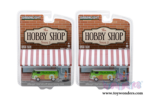 Greenlight - The Hobby Shop Series 2 | Volkswagen Type 2 Panel Van with Woman in Dress (1976, 1/64 scale diecast model car, Green) 97020B/48
