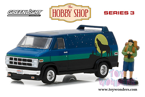 Greenlight - The Hobby Shop Series 3 | GMC&reg; Vandura Custom with Backpacker (1981, 1/64 scale diecast model car, Blue) 97030C/48