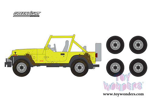 Greenlight - The Hobby Shop Series 3 | Jeep&reg; Wrangler YJ with Wheel and Tire Set (1991, 1/64 scale diecast model car, Yellow) 97030D/48