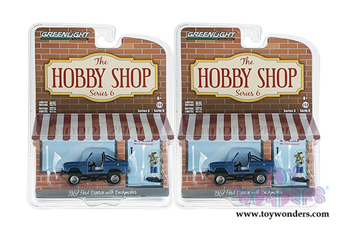 Greenlight - The Hobby Shop Series 6 | Ford Bronco (Doors Removed) with Backpacker (1967, 1/64 scale diecast model car, Dark Blue) 97060B/48