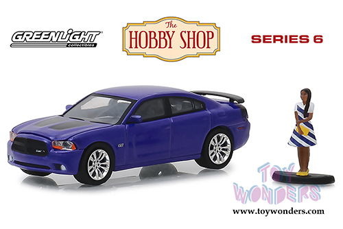 Greenlight - The Hobby Shop Series 6 | Dodge Charger Super Bee with Woman in Dress (2013, 1/64 scale diecast model car, Blue) 97060F/48