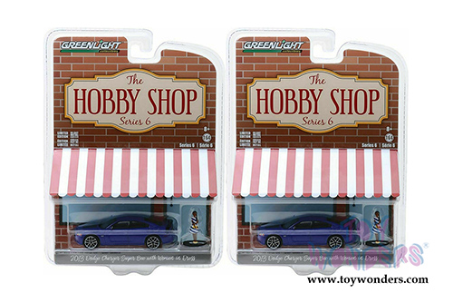 Greenlight - The Hobby Shop Series 6 | Dodge Charger Super Bee with Woman in Dress (2013, 1/64 scale diecast model car, Blue) 97060F/48