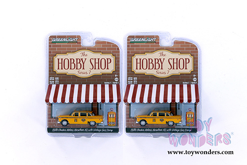 Greenlight - The Hobby Shop Series 7 | Checker Motors Marathon A11 Taxi with Vintage Gas Pump (1978, 1/64 scale diecast model car, Yellow) 97070E/48