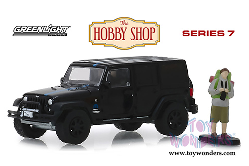 Greenlight - The Hobby Shop Series 7 | Jeep&reg; Wrangler Unlimited MOPAR&reg; Off-Road Edition with Backpacker (2012, 1/64 scale diecast model car, Black) 97070F/48