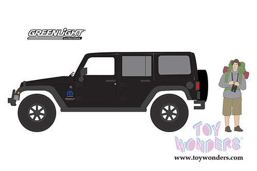 Greenlight - The Hobby Shop Series 7 | Jeep&reg; Wrangler Unlimited MOPAR&reg; Off-Road Edition with Backpacker (2012, 1/64 scale diecast model car, Black) 97070F/48