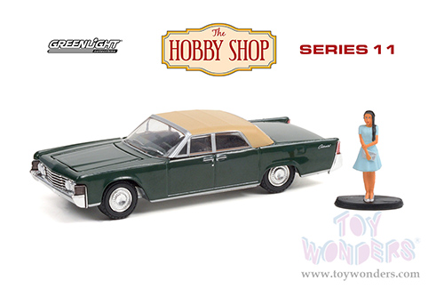 Greenlight - The Hobby Shop Series 11 | Lincoln Continental Convertible and Woman in a Dress (1965, 1/64 scale diecast model car,  Spanish Moss Green/Tan) 97110B/48