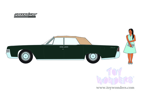 Greenlight - The Hobby Shop Series 11 | Lincoln Continental Convertible and Woman in a Dress (1965, 1/64 scale diecast model car,  Spanish Moss Green/Tan) 97110B/48