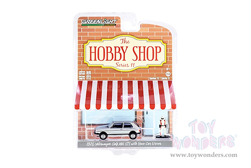 Greenlight - The Hobby Shop Series 11 | Volkswagen Golf MkI GTI and Race Car Driver (1976, 1/64 scale diecast model car,  Silver) 97110C/48