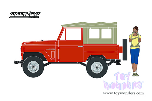 Greenlight - The Hobby Shop Series 12 | Nissan Patrol and Backpacker Figurine (1975, 1/64 scale diecast model car, Orange/Tan) 97120A/48