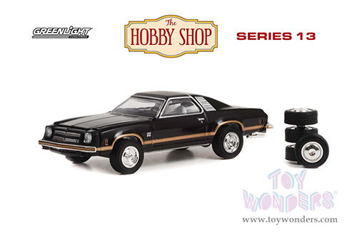 Greenlight - The Hobby Shop Series 13 | Chevrolet® Chevelle Laguna S2 with Spare Tires (1976, 1/64 scale diecast model car, Black with Gold trimming) 97130B/48