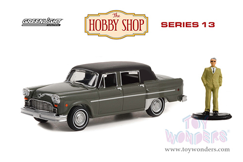 Greenlight - The Hobby Shop Series 13 | Checker Marathon A12-E with Driver in Suit (1982, 1/64 scale diecast model car, Dark Grey with Black top) 97130C/48