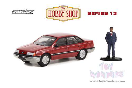 Greenlight - The Hobby Shop Series 13 | Ford Taurus with Sales Associate in Suit (1989, 1/64 scale diecast model car, Red) 97130D/48
