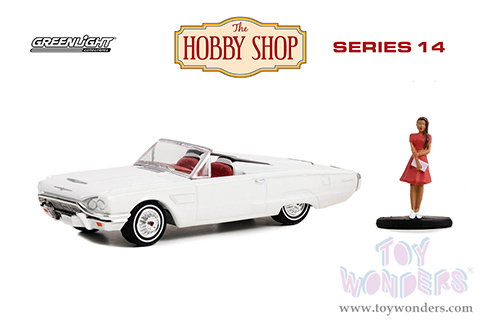 Greenlight - The Hobby Shop Series 14 | Ford Thunderbird Convertible and Woman in Dress (1965, 1/64 scale diecast model car, White) 97140B/48