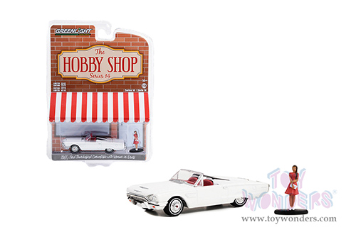Greenlight - The Hobby Shop Series 14 | Ford Thunderbird Convertible and Woman in Dress (1965, 1/64 scale diecast model car, White) 97140B/48