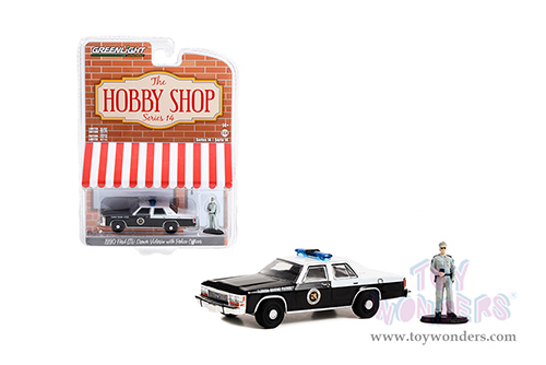 Greenlight - The Hobby Shop Series 14 | Ford LTD Crown Victoria Police "Florida Marine Patrol" and Police Officer (1990, 1/64 scale diecast model car, Black and White) 97140D/48