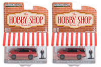 Show product details for Greenlight - The Hobby Shop Series 14 | Chevrolet® Tahoe LT Texas Edition with Man in Suit (2022, 1/64 scale diecast model car, Red Metallic) 97140F/48