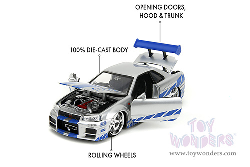 Jada Toys Fast & Furious - Brian's Nissan Skyline GT-R Hard Top (1/24 scale diecast model car, Candy Silver) 97158/4