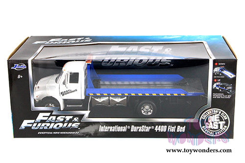 Jada Toys Fast & Furious - International Durastar 4400 Flat Bed Trailer (1/24 scale diecast model car, White and Blue) 97218