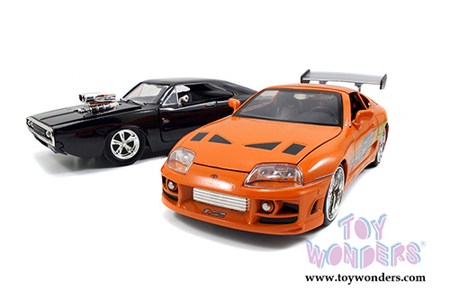 Jada Toys Fast & Furious - Twin Pack - Dom's Dodge Charger and Brian's Toyota Supra Open Top (1/24 scale diecast model car, Asstd.) 97503