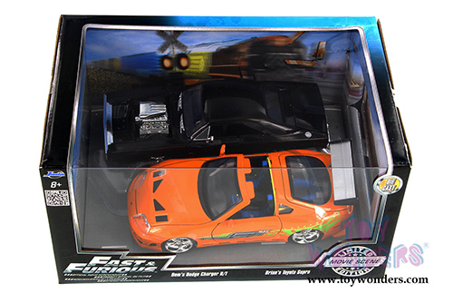 Jada Toys Fast & Furious - Twin Pack - Dom's Dodge Charger and Brian's Toyota Supra Open Top (1/24 scale diecast model car, Asstd.) 97503