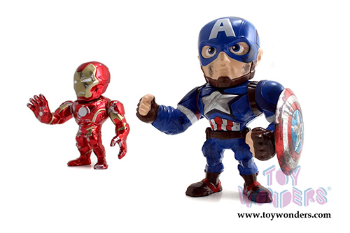 Jada Toys - Metals Die Cast | Captain America: Civil War  - Captain America and Iron Man with Battle Damage Twin Pack Figures (4" diecast model toy, Blue and Red) 97563