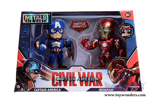 Jada Toys - Metals Die Cast | Captain America: Civil War  - Captain America and Iron Man with Battle Damage Twin Pack Figures (4" diecast model toy, Blue and Red) 97563