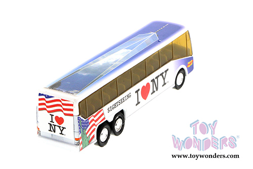 Showcasts Collectibles - I Love New York Coach Bus w/ Statue of Liberty, Empire State Building & Freedom Tower (6" diecast model car, Asstd.) 9803D-ILNY