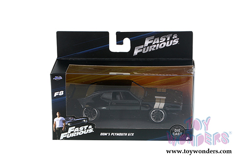 Jada Toys Fast & Furious - Dom's Dom's Plymouth GTX F8 "The Fate of the Furious" Movie  (1/32 scale diecast model car, Black) 98300