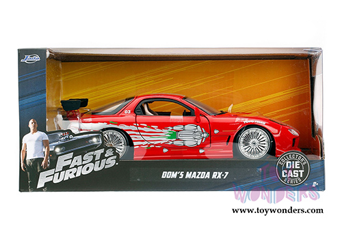 Jada Toys Fast & Furious - Dom's Mazda RX-7 F8 "The Fate of the Furious" Movie (1/24 scale diecast model car, Red) 98338/4