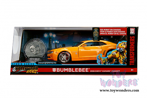 Jada Toys - Metals Die Cast - Hollywood Rides | TRANSFORMERS 5 Chevy&reg; Camaro&reg; Concept Bumblebee&reg; with Collectible Coin (2006, 1/24, diecast model car, Yellow w/Black) 98497/4