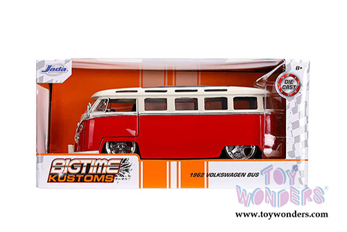Jada Toys Bigtime Kustoms - Volkswagen Bus (1962, 1/24 scale diecast model car, Red w/ White) 99026
