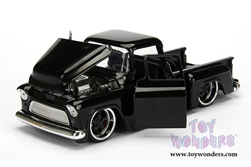Jada Toys - Metals Die Cast Just Trucks | Chevy Stepside Pickup (1955, 1/24 scale diecast model car, Glossy Black) 99041/4