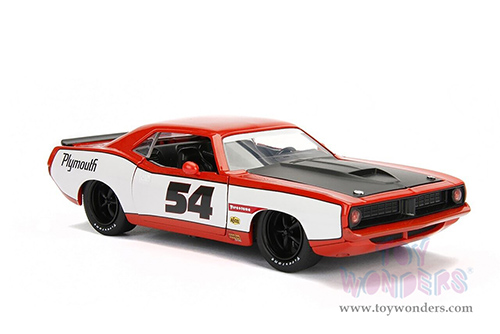 Jada Toys Bigtime Muscles - Plymouth Barracuda Hardtop (1973, 1/24 scale diecast model car, Orange/White) 99086/4