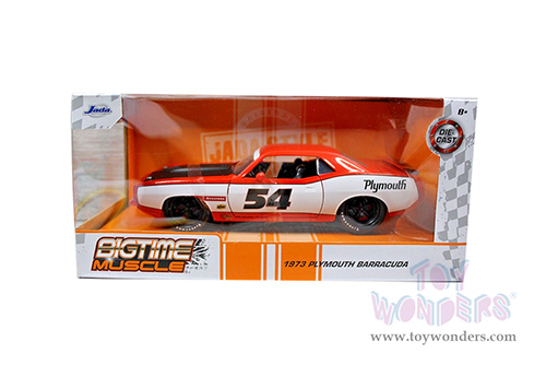Jada Toys Bigtime Muscles - Plymouth Barracuda Hardtop (1973, 1/24 scale diecast model car, Orange/White) 99086/4