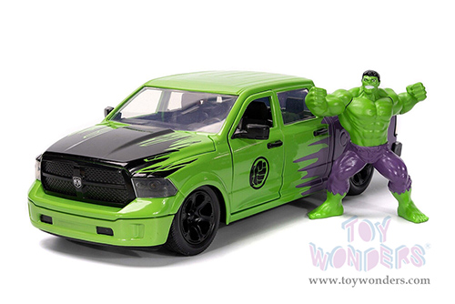 Jada Toys - Hollywood Rides | Dodge Ram 1500 Pickup Truck with Hulk™ Diecast figure "Marvel Avengers" (2014, 1/24 diecast model car, Green/Purple) 99726