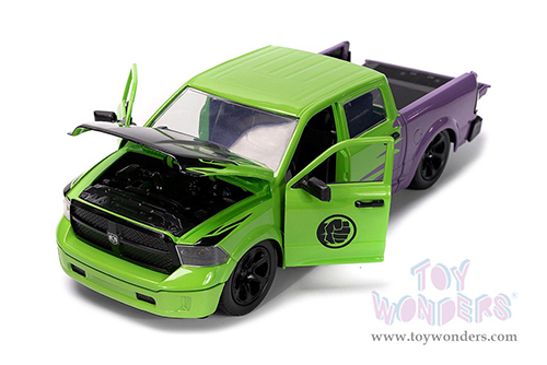 Jada Toys - Hollywood Rides | Dodge Ram 1500 Pickup Truck with Hulk™ Diecast figure "Marvel Avengers" (2014, 1/24 diecast model car, Green/Purple) 99726