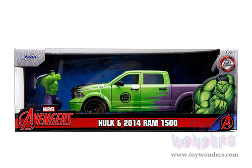 Jada Toys - Hollywood Rides | Dodge Ram 1500 Pickup Truck with Hulk™ Diecast figure "Marvel Avengers" (2014, 1/24 diecast model car, Green/Purple) 99726