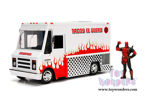 Jada Toys - Metals Die Cast | Taco Truck with Deadpool&trade; Figure (1/24, diecast model car, White/Red) 99730