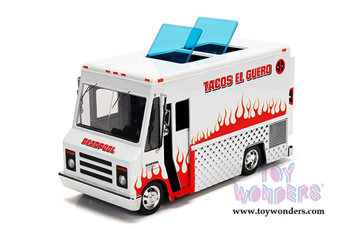 Jada Toys - Metals Die Cast | Taco Truck with Deadpool&trade; Figure (1/24, diecast model car, White/Red) 99730