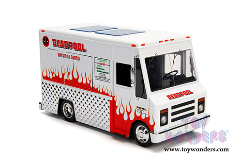 Jada Toys - Metals Die Cast | Taco Truck with Deadpool&trade; Figure (1/24, diecast model car, White/Red) 99730