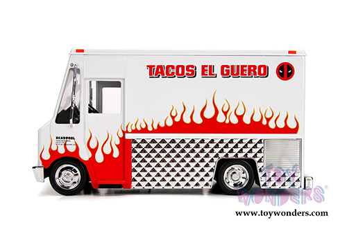 Jada Toys - Metals Die Cast | Taco Truck with Deadpool&trade; Figure (1/24, diecast model car, White/Red) 99730