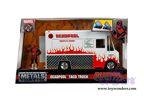 Jada Toys - Metals Die Cast | Taco Truck with Deadpool&trade; Figure (1/24, diecast model car, White/Red) 99730